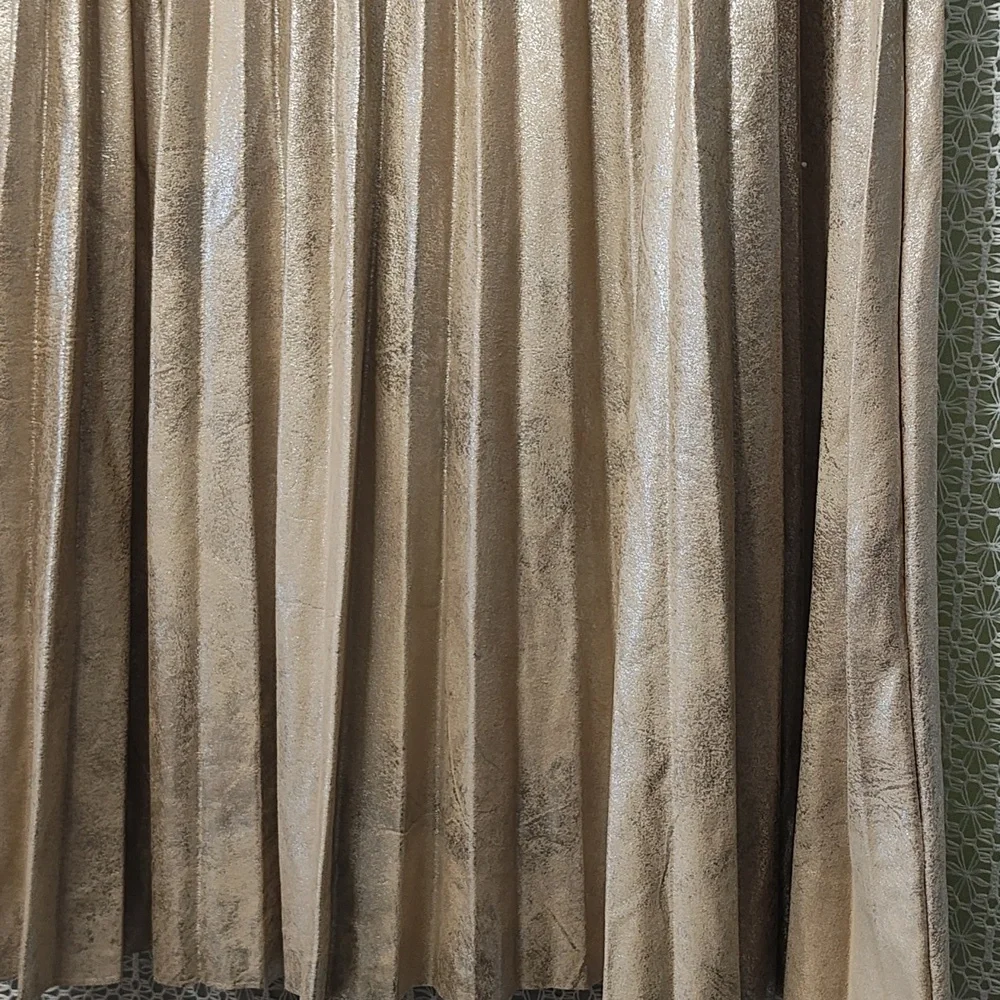 Maeve Shiny Gold Pleated Midi Skirt - Picture 3 of 11